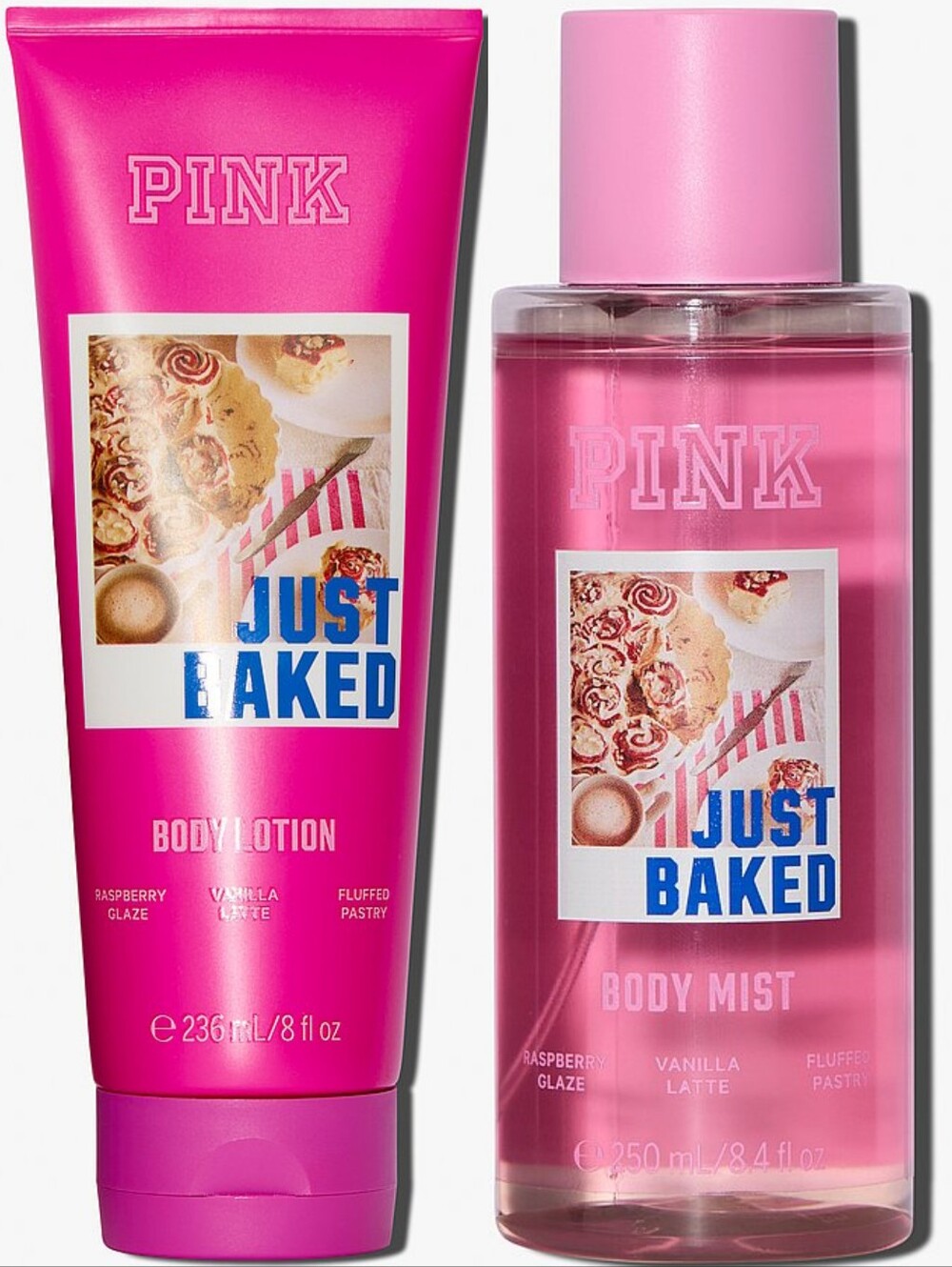 PINK Victoria's Secret Just Baked Raspberry Glaze Body Lotion & Mist Set NEW